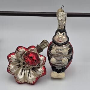 Lot Of 2 OWC Blown Glass Ornament Mr. Ladybug Anthropomorphic Plus